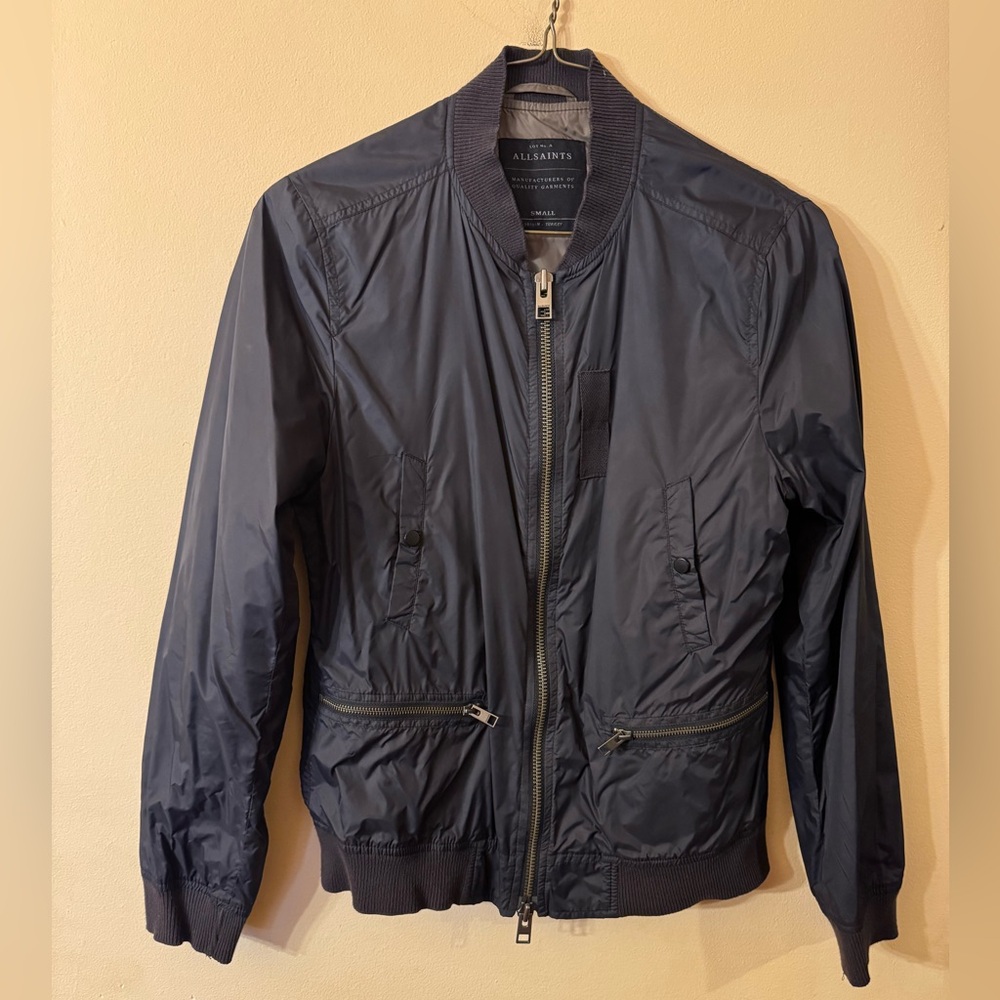 Allsaints Men’s Sargent Bomber in Navy, Small